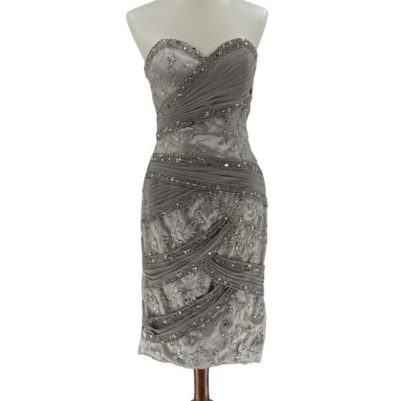 JJ's House Dresses & Skirts - Strapless Embellished Silver Cocktail Dress By JJs House